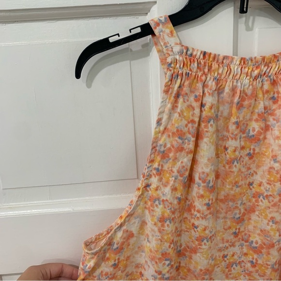 Bella Dahl Linen Shirred Peach Floral Print Halter Revolve Made in USA Sz Large - Picture 7 of 13